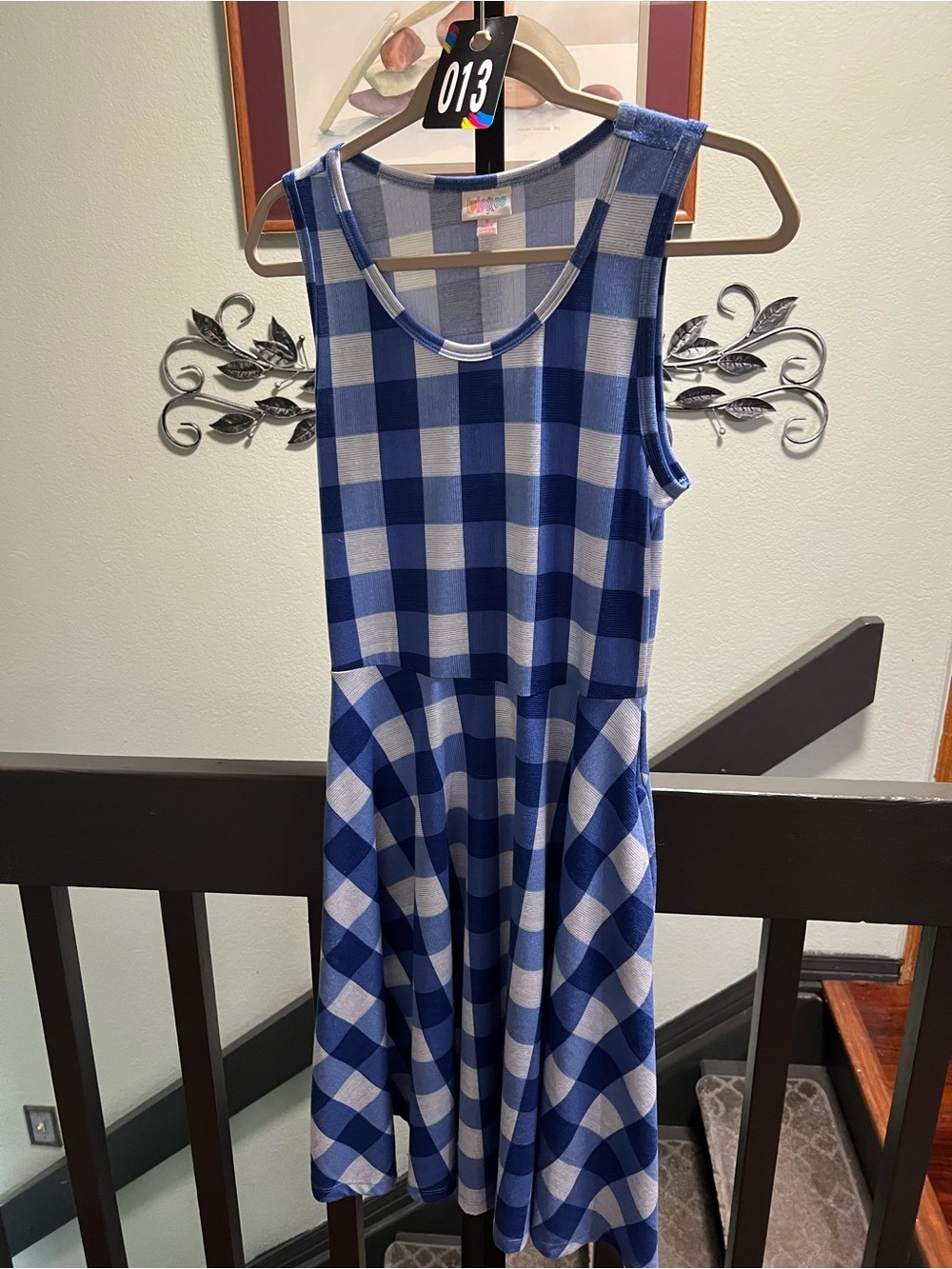 NWOT LuLaRoe Blue and White Checkered Midi Dress Side Pockets #